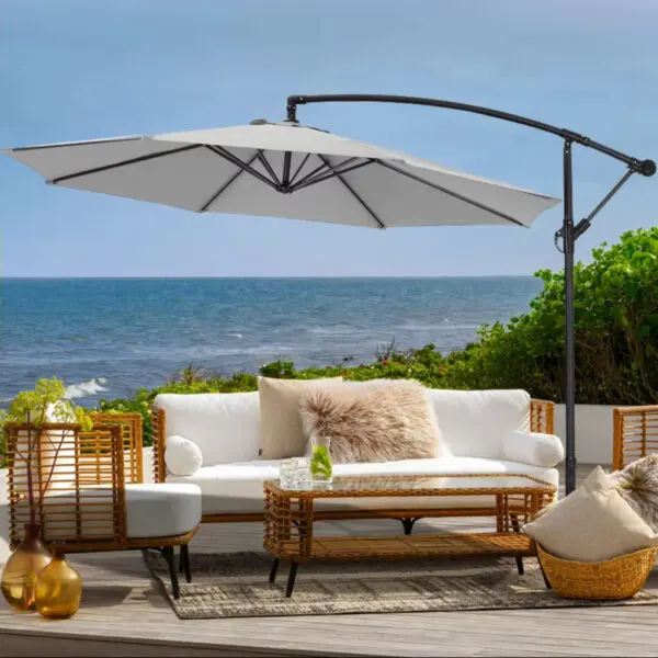 3M Large Garden Hanging Parasol Cantilever Sun Shade Patio Banana Umbrella No Base, Light Grey - Image 3