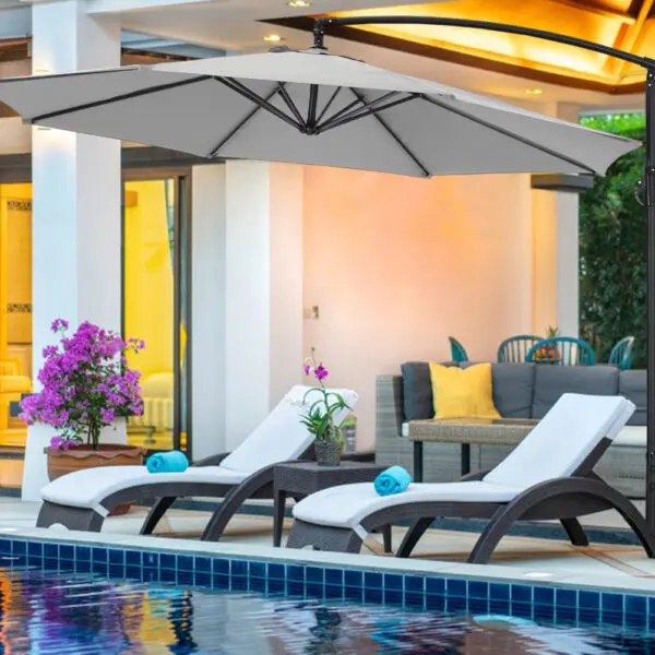 3M Large Garden Hanging Parasol Cantilever Sun Shade Patio Banana Umbrella No Base, Light Grey - Image 4
