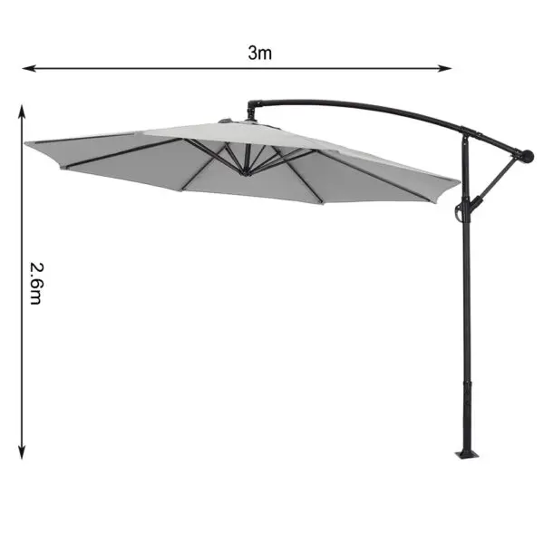 3M Large Garden Hanging Parasol Cantilever Sun Shade Patio Banana Umbrella No Base, Light Grey - Image 6