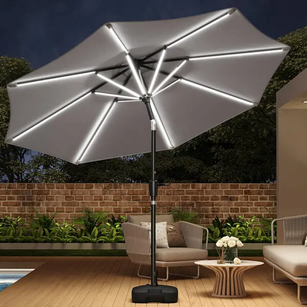 BreeinsLarge Solar Powered LED Patio Umbrella for Outdoor Garden Patio