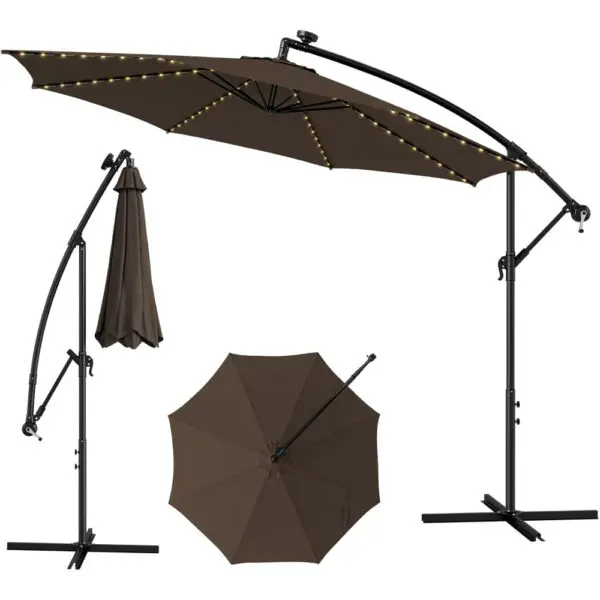 3M Cantilever Garden Parasol, Offset Banana Umbrella with Tilted Design, Crank Handle & Cross Base, Outdoor Hanging Sun Shade