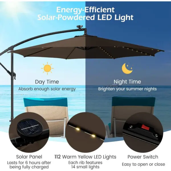 3M Cantilever Garden Parasol, Offset Banana Umbrella with Tilted Design, Crank Handle & Cross Base, Outdoor Hanging Sun Shade - Image 3