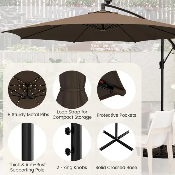 3M Cantilever Garden Parasol, Offset Banana Umbrella with Tilted Design, Crank Handle & Cross Base, Outdoor Hanging Sun Shade - Image 5