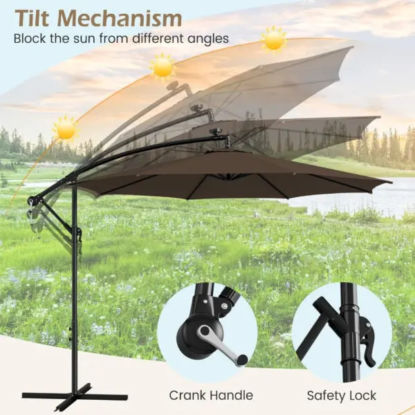3M Cantilever Garden Parasol, Offset Banana Umbrella with Tilted Design, Crank Handle & Cross Base, Outdoor Hanging Sun Shade - Image 6