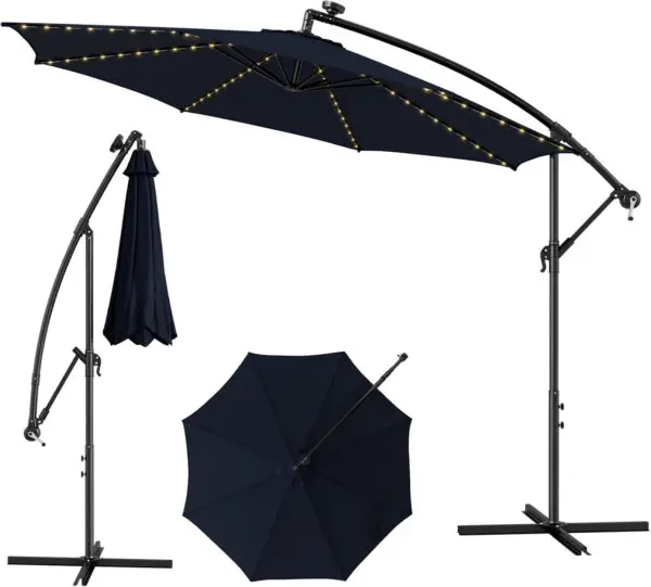 3M Cantilever Garden Parasol, Offset Banana Umbrella with Tilted Design, Crank Handle & Cross Base, Outdoor Hanging Sun Shade - Image 7