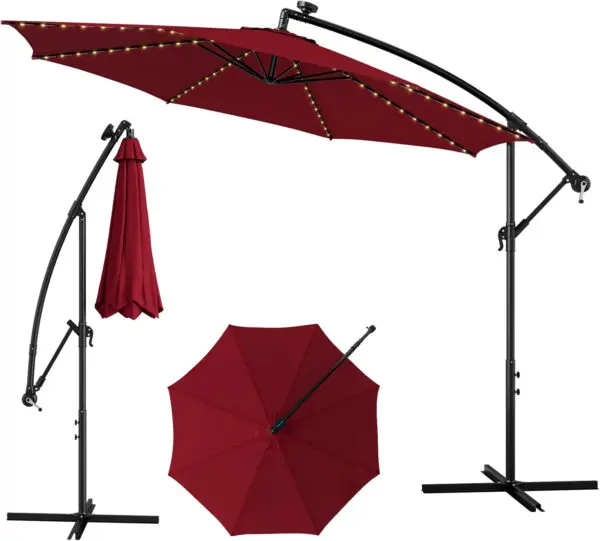 3M Cantilever Garden Parasol, Offset Banana Umbrella with Tilted Design, Crank Handle & Cross Base, Outdoor Hanging Sun Shade - Image 8