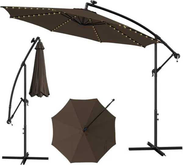 3M Cantilever Garden Parasol, Offset Banana Umbrella with Tilted Design, Crank Handle & Cross Base, Outdoor Hanging Sun Shade - Image 9