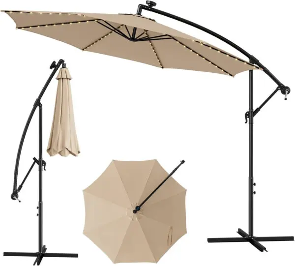 3M Cantilever Garden Parasol, Offset Banana Umbrella with Tilted Design, Crank Handle & Cross Base, Outdoor Hanging Sun Shade - Image 10