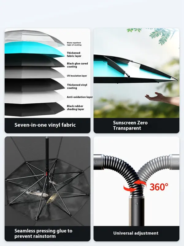 Lohascamping 2.0-2.4M Double-Layer Fold Parasol Fishing Umbrella Outdoor Camping Umbrella for Beach Garden Windproof Umbrella - Image 6