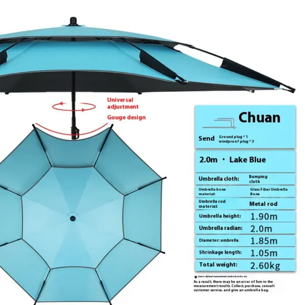 Lohascamping 2.0-2.4M Double-Layer Fold Parasol Fishing Umbrella Outdoor Camping Umbrella for Beach Garden Windproof Umbrella - Image 7