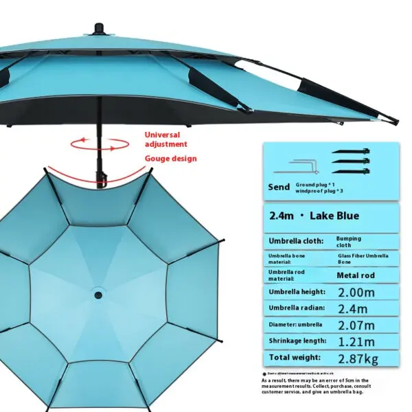 Lohascamping 2.0-2.4M Double-Layer Fold Parasol Fishing Umbrella Outdoor Camping Umbrella for Beach Garden Windproof Umbrella - Image 8