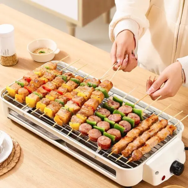 220V Indoor Outdoor Barbecue Stove Electric Griller Smokeless BBQ Grill with Skewers and Cooking Pot