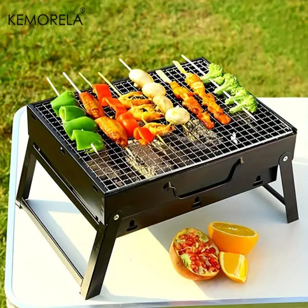 Portable BBQ Charcoal Grill Stainless Steel Small Mini BBQ Tool Kit Outdoor Cooking Camping Picnic Beach barbecue, Folding Gril