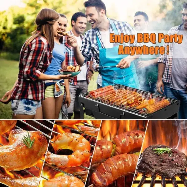 Portable BBQ Charcoal Grill Stainless Steel Small Mini BBQ Tool Kit Outdoor Cooking Camping Picnic Beach barbecue, Folding Gril - Image 3