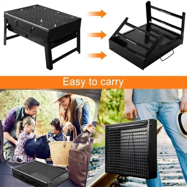 Portable BBQ Charcoal Grill Stainless Steel Small Mini BBQ Tool Kit Outdoor Cooking Camping Picnic Beach barbecue, Folding Gril - Image 4