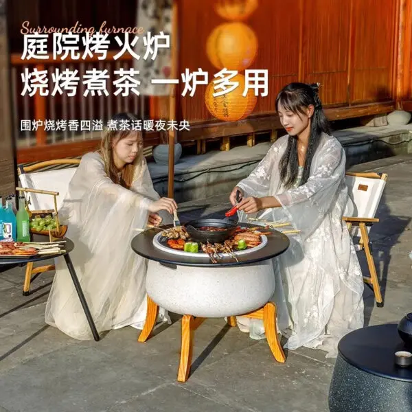 Outdoor Garden Grill Grill Tea Table Set Household BBQ Table Indoor Electric Oven Heating Charcoal Oven - Image 3