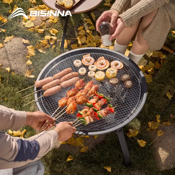 BISINNA Outdoor Fire Pit, 22in Foldable Charcoal Burning Fire Pit, Folding Legs for Camping, Picnic, Bonfire - Image 4