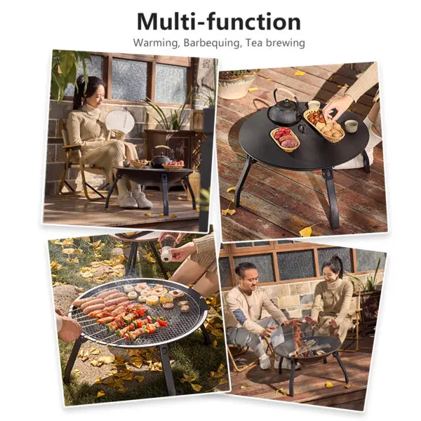 BISINNA Outdoor Fire Pit, 22in Foldable Charcoal Burning Fire Pit, Folding Legs for Camping, Picnic, Bonfire - Image 6