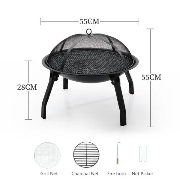 BISINNA Outdoor Fire Pit, 22in Foldable Charcoal Burning Fire Pit, Folding Legs for Camping, Picnic, Bonfire - Image 7