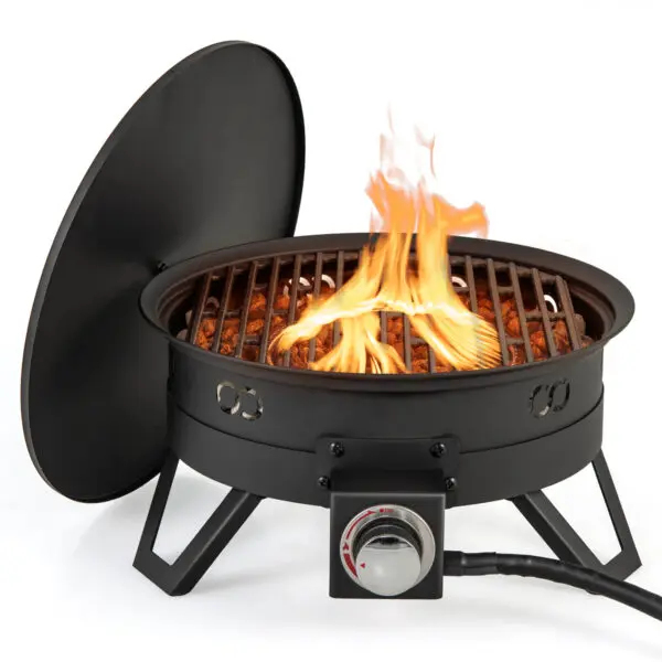 GOFLAME 43 cm Portable Gas Fire Pit, 58,000 BTU Propane Firepit w/ Folding Legs & Removable Grill