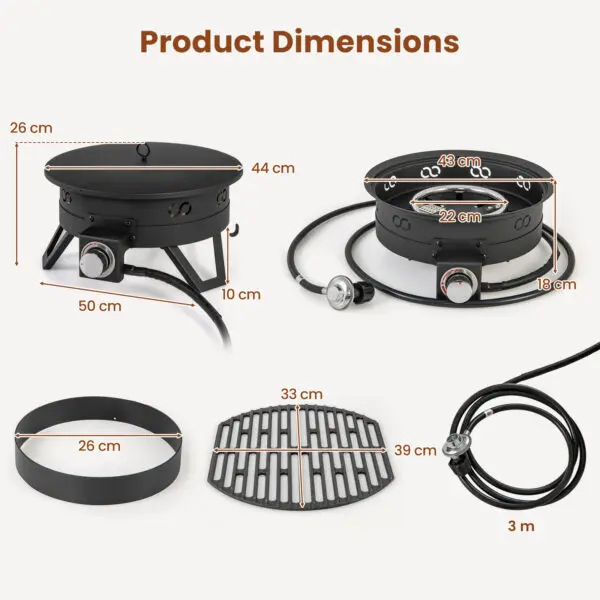 GOFLAME 43 cm Portable Gas Fire Pit, 58,000 BTU Propane Firepit w/ Folding Legs & Removable Grill - Image 2