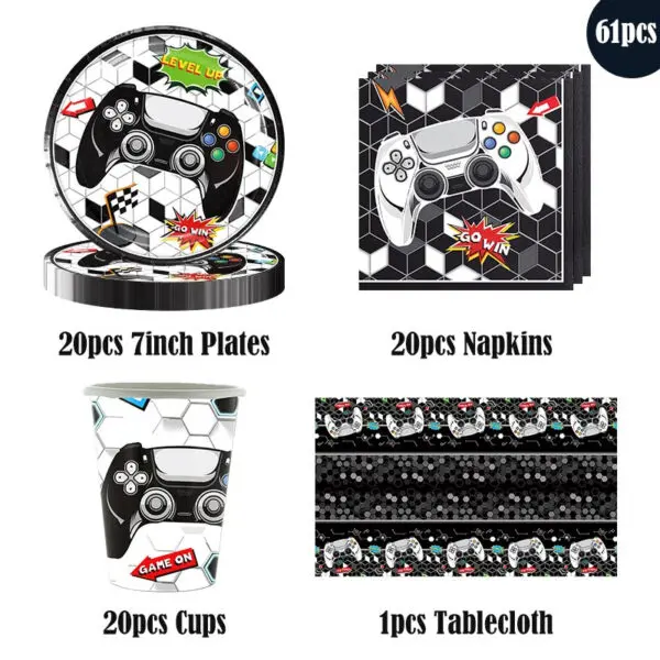 Video Game Birthday Decoration Tableware Cups Napkin Plates Tablecloth Gamepad Balloons For Kids Video Game Theme Party Supplies - Image 2