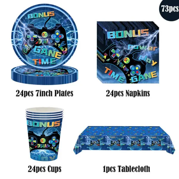 Video Game Birthday Decoration Tableware Cups Napkin Plates Tablecloth Gamepad Balloons For Kids Video Game Theme Party Supplies - Image 3