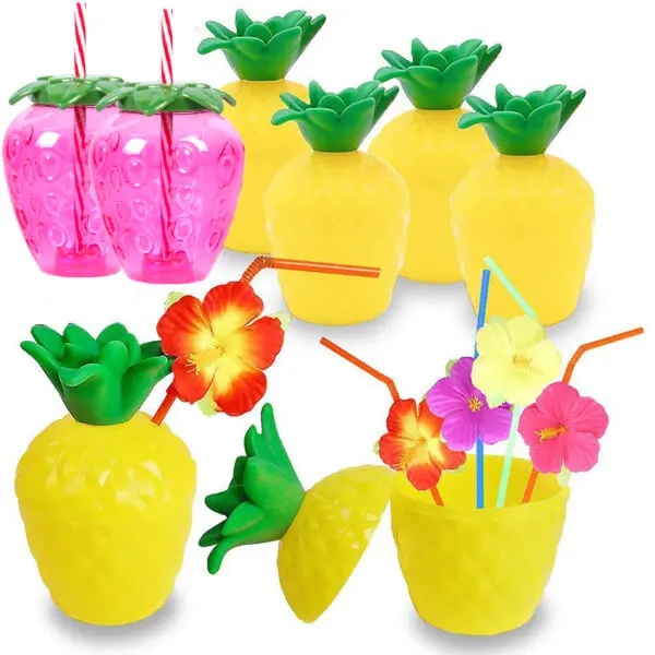 6/10pcs Hawaiian Summer Pineapple Coconut Drinking Cups Strawberry Shaped Juice Drink Cups for Birthday Wedding Beach Pool Party - Image 3