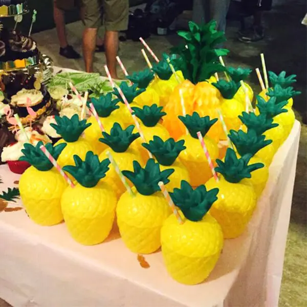 6/10pcs Hawaiian Summer Pineapple Coconut Drinking Cups Strawberry Shaped Juice Drink Cups for Birthday Wedding Beach Pool Party - Image 4