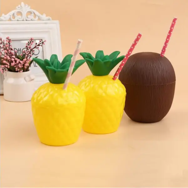 6/10pcs Hawaiian Summer Pineapple Coconut Drinking Cups Strawberry Shaped Juice Drink Cups for Birthday Wedding Beach Pool Party - Image 6