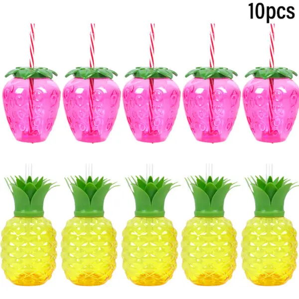 6/10pcs Hawaiian Summer Pineapple Coconut Drinking Cups Strawberry Shaped Juice Drink Cups for Birthday Wedding Beach Pool Party - Image 8