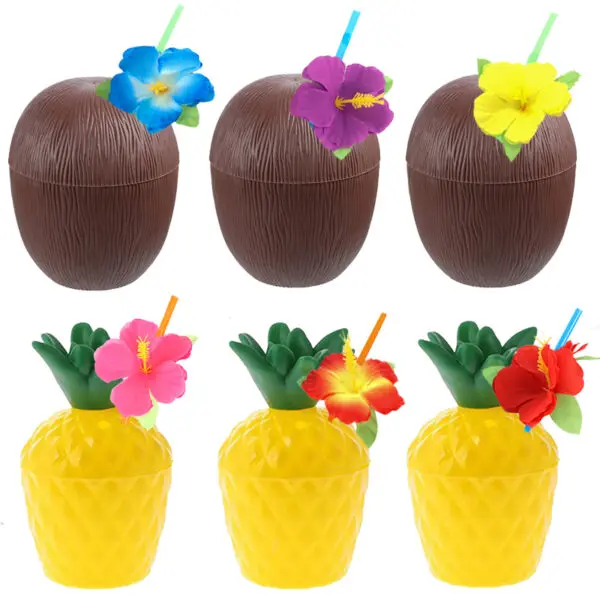 6/10pcs Hawaiian Summer Pineapple Coconut Drinking Cups Strawberry Shaped Juice Drink Cups for Birthday Wedding Beach Pool Party - Image 13
