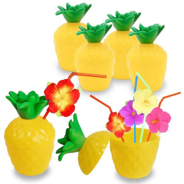6/10pcs Hawaiian Summer Pineapple Coconut Drinking Cups Strawberry Shaped Juice Drink Cups for Birthday Wedding Beach Pool Party - Image 14