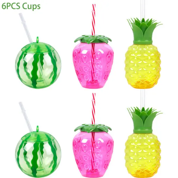 6/10pcs Hawaiian Summer Pineapple Coconut Drinking Cups Strawberry Shaped Juice Drink Cups for Birthday Wedding Beach Pool Party - Image 16