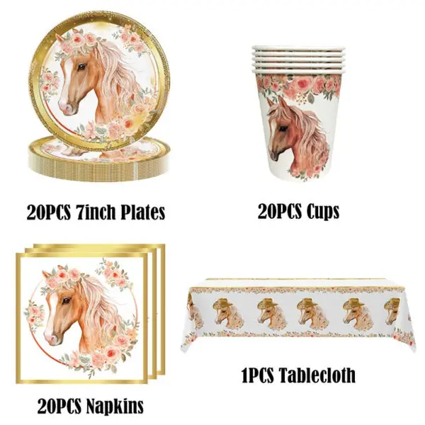 Horse Racing Themed Birthday Party Disposable Tableware Cup Plate Napkin Horse Decoration Balloon Backdrop Banner Party Supplies - Image 2