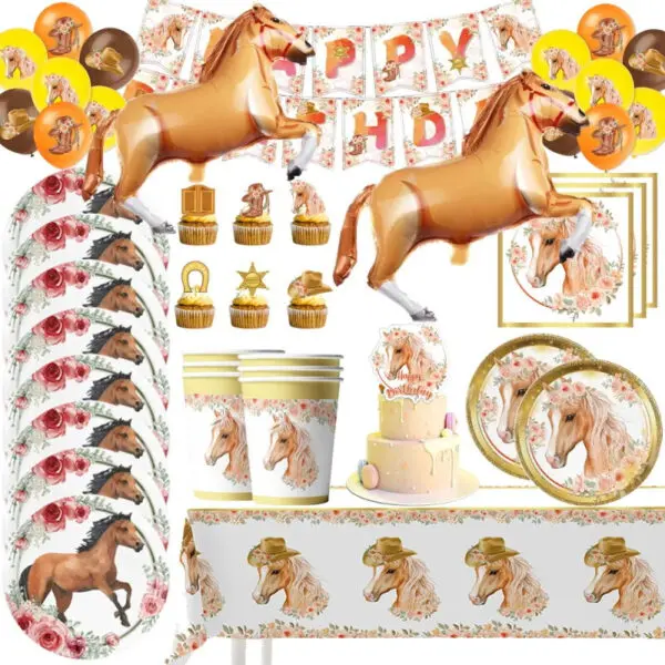 Horse Racing Themed Birthday Party Disposable Tableware Cup Plate Napkin Horse Decoration Balloon Backdrop Banner Party Supplies - Image 5