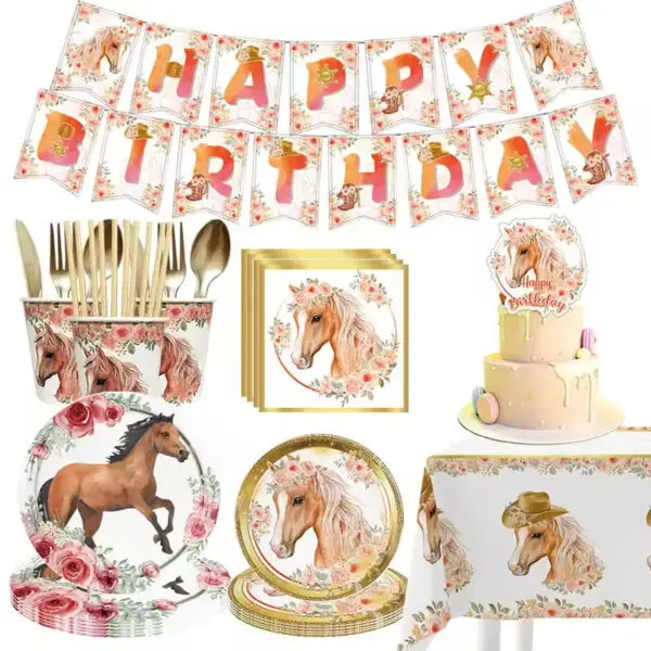 Horse Racing Themed Birthday Party Disposable Tableware Cup Plate Napkin Horse Decoration Balloon Backdrop Banner Party Supplies - Image 6