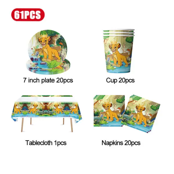 Lion King Birthday Decoration Tableware Balloons Banner Kit Disney Simba Theme Party Deco Cups Plates Tablecloth Boy Supplies - Image 2