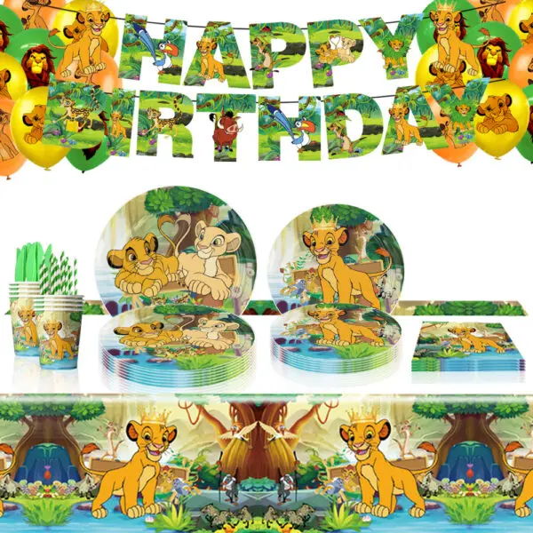 Lion King Birthday Decoration Tableware Balloons Banner Kit Disney Simba Theme Party Deco Cups Plates Tablecloth Boy Supplies - Image 3