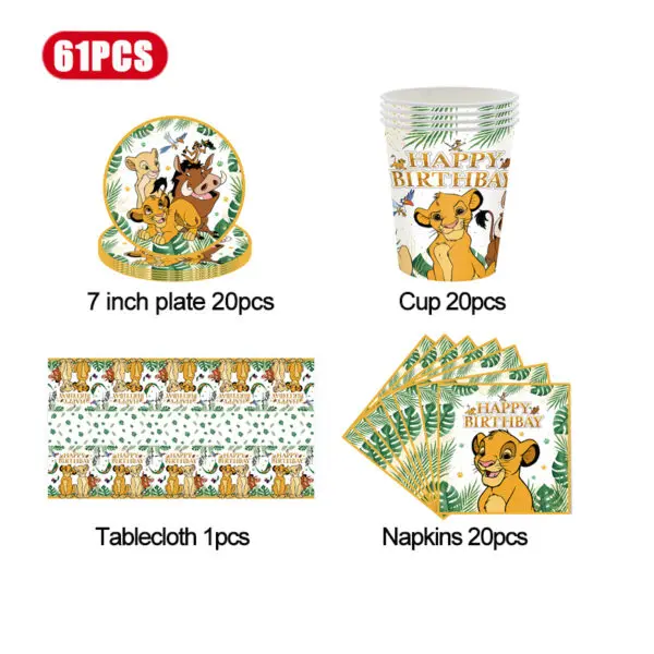 Lion King Birthday Decoration Tableware Balloons Banner Kit Disney Simba Theme Party Deco Cups Plates Tablecloth Boy Supplies - Image 4