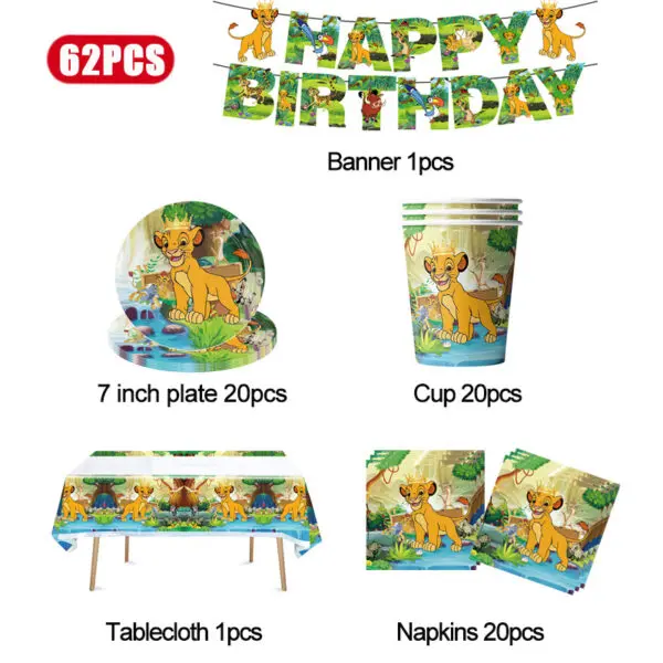 Lion King Birthday Decoration Tableware Balloons Banner Kit Disney Simba Theme Party Deco Cups Plates Tablecloth Boy Supplies - Image 5