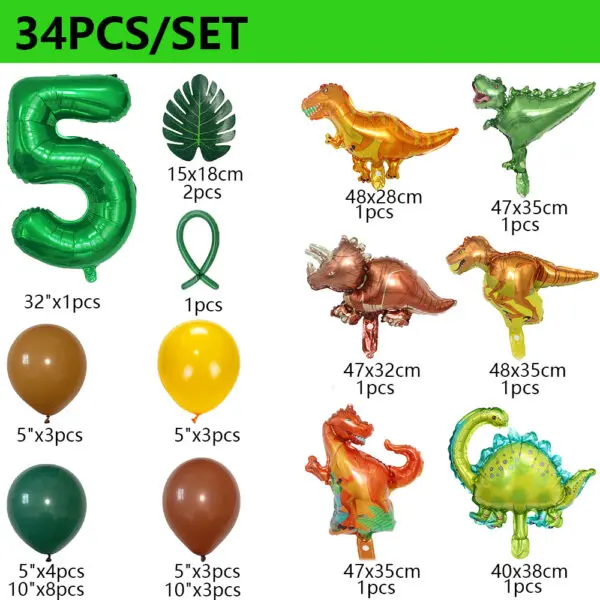 34Pcs 1 2 3 Years Dinosaur Birthday Party Dino Balloons Palm Leaf Set First Bthday Boy Party Kids Baby Shower Jungle Safari Deco - Image 6