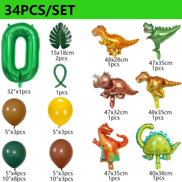 34Pcs 1 2 3 Years Dinosaur Birthday Party Dino Balloons Palm Leaf Set First Bthday Boy Party Kids Baby Shower Jungle Safari Deco - Image 7