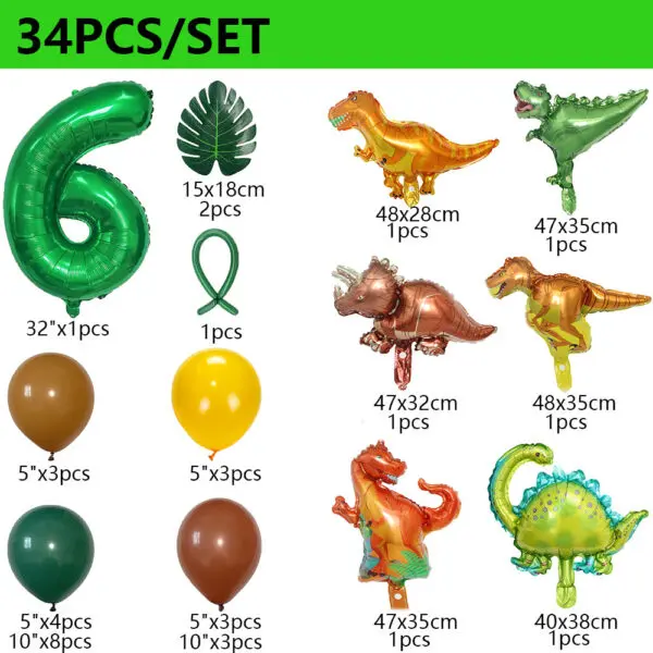 34Pcs 1 2 3 Years Dinosaur Birthday Party Dino Balloons Palm Leaf Set First Bthday Boy Party Kids Baby Shower Jungle Safari Deco - Image 8