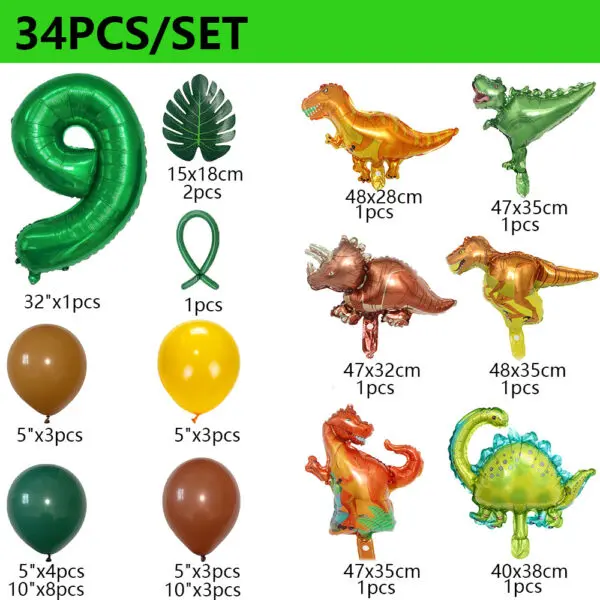 34Pcs 1 2 3 Years Dinosaur Birthday Party Dino Balloons Palm Leaf Set First Bthday Boy Party Kids Baby Shower Jungle Safari Deco - Image 11