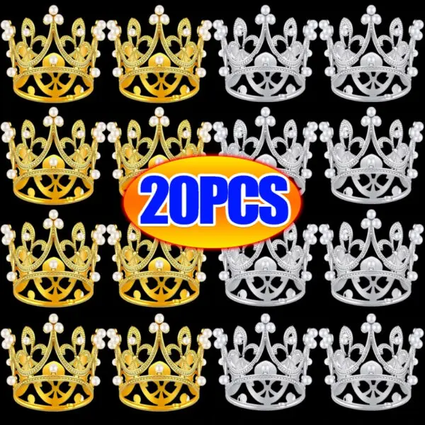 20/1Pcs Mini Crown Cake Decoration Pearl Tiara Gold Silver Crowns Cake Topper for Children Hair Ornaments Wedding Birthday Party - Image 2