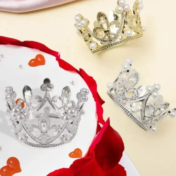 20/1Pcs Mini Crown Cake Decoration Pearl Tiara Gold Silver Crowns Cake Topper for Children Hair Ornaments Wedding Birthday Party - Image 3