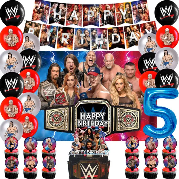 WWE World Wrestling Balloons Waistband Birthday Party Decors Boy Favors Banner Backdrop Plate Cake Toppers Foil Boxing Ballons - Image 2