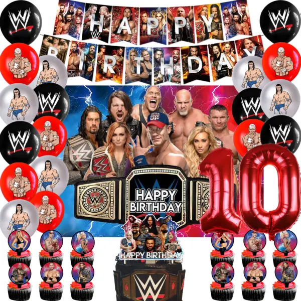 WWE World Wrestling Balloons Waistband Birthday Party Decors Boy Favors Banner Backdrop Plate Cake Toppers Foil Boxing Ballons - Image 3