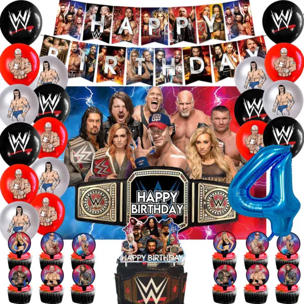 WWE World Wrestling Balloons Waistband Birthday Party Decors Boy Favors Banner Backdrop Plate Cake Toppers Foil Boxing Ballons - Image 6